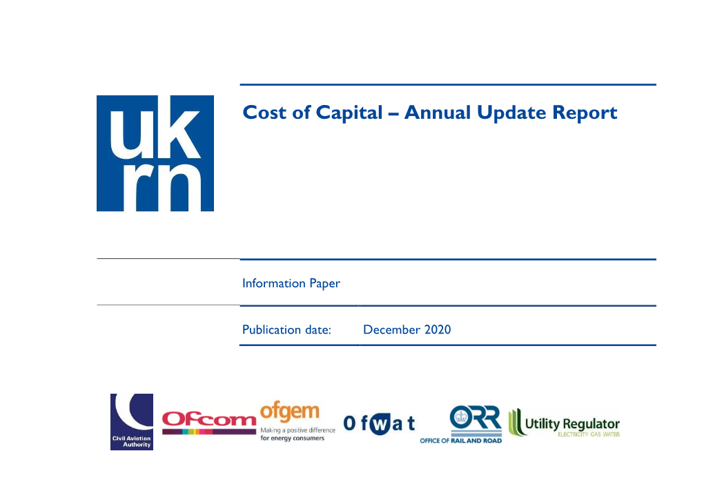 Cost of Capital – Annual Update Report