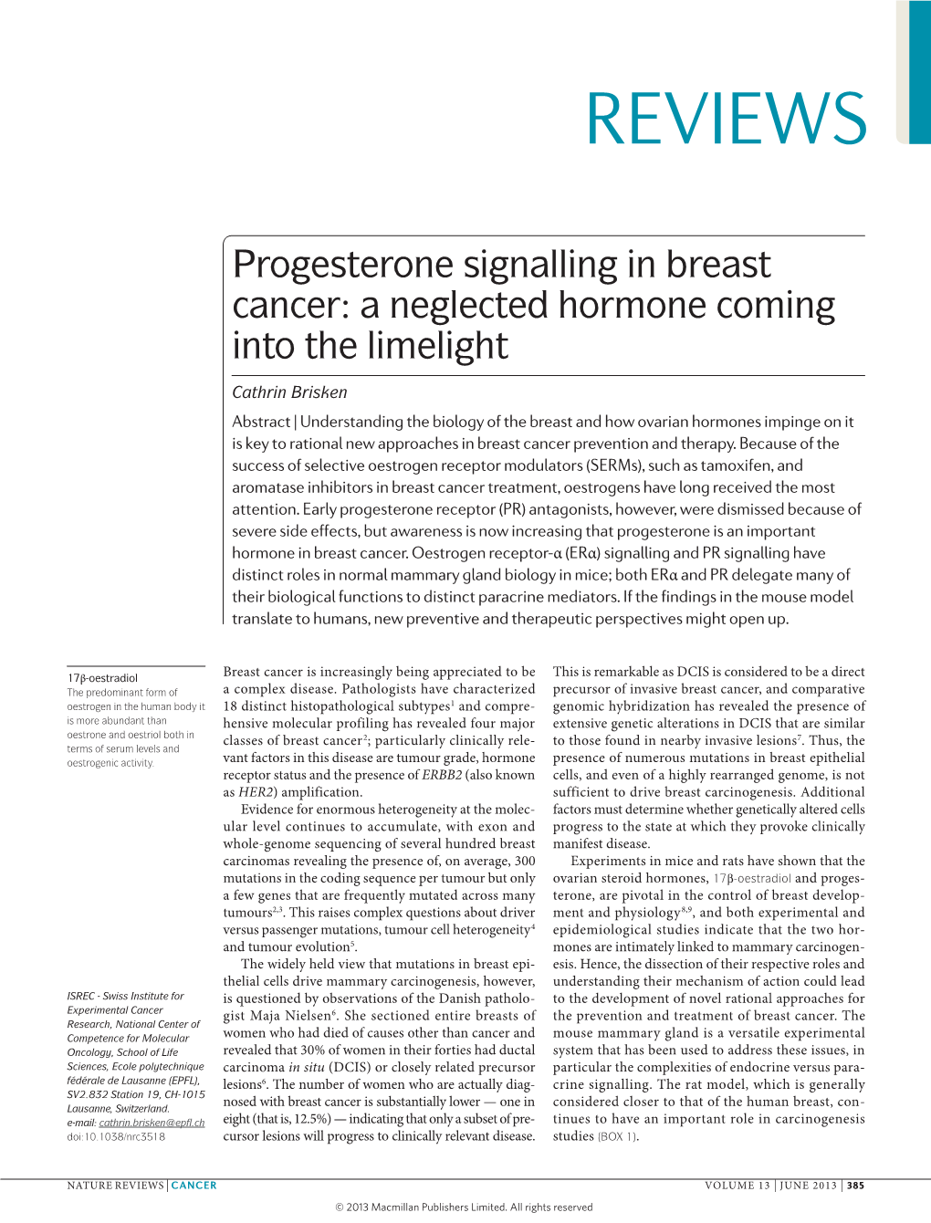 Progesterone Signalling in Breast Cancer: a Neglected Hormone Coming Into the Limelight