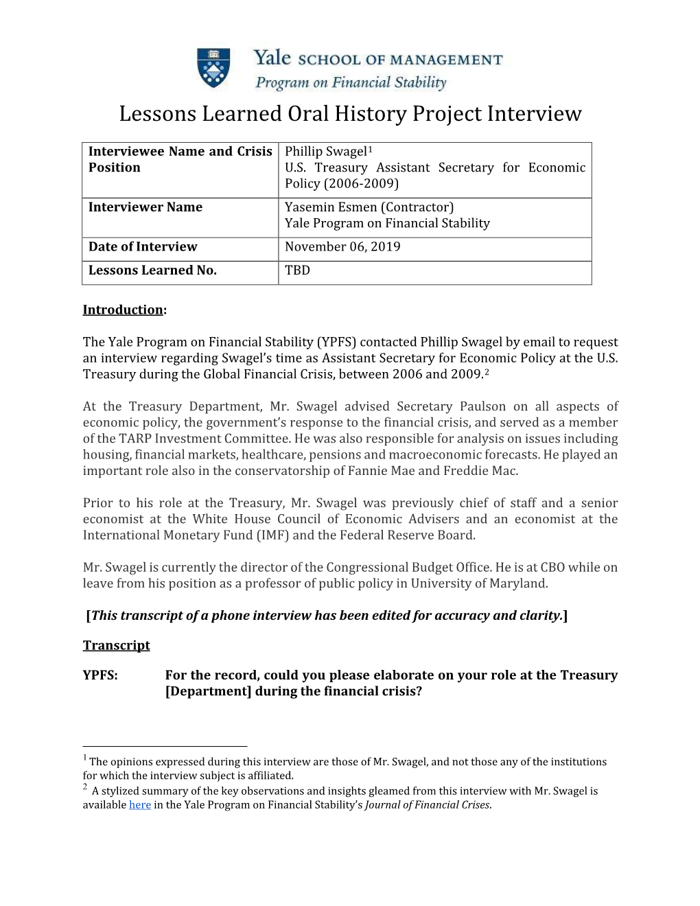 YPFS Lessons Learned Oral History Project: an Interview with Phillip