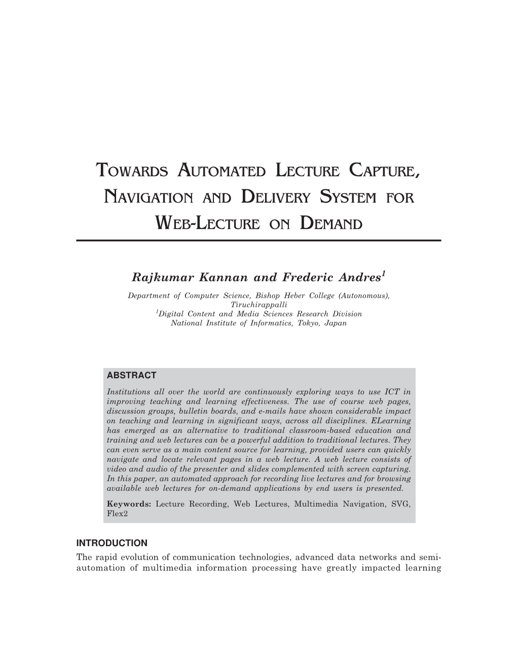 Towards Automated Lecture Capture, Navigation and Delivery System for Web-Lecture on Demand