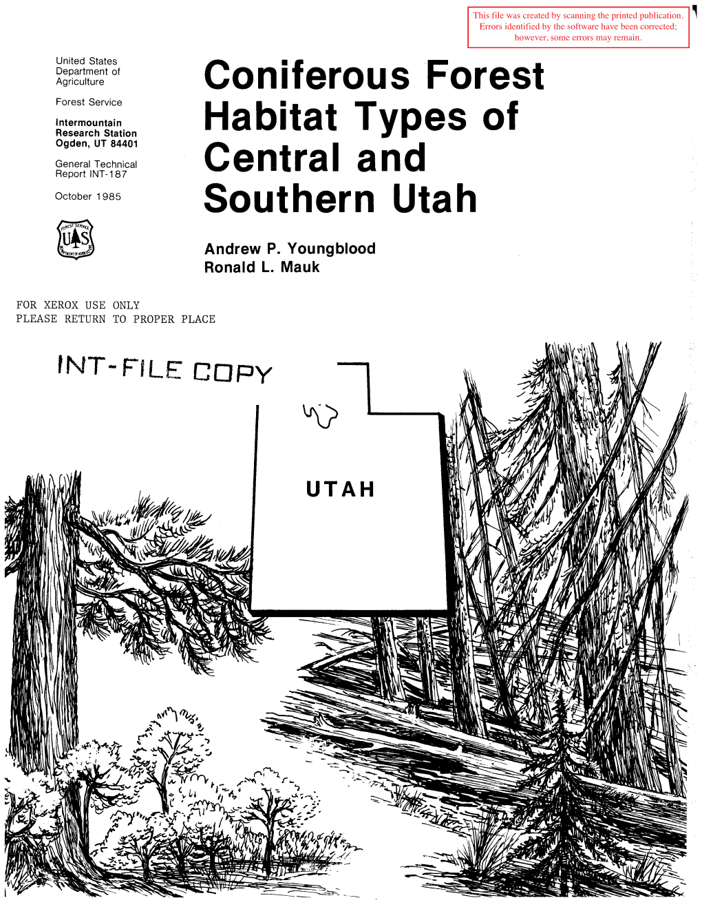 Coniferous Forest Habitat Types of Central and Southern Utah