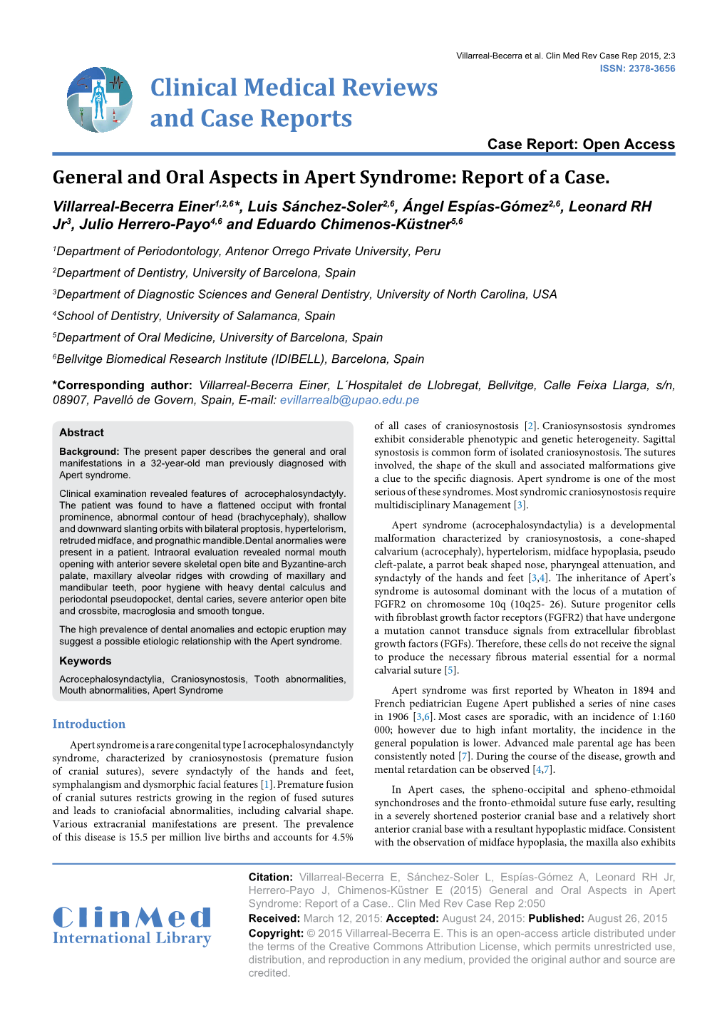 General and Oral Aspects in Apert Syndrome: Report of a Case