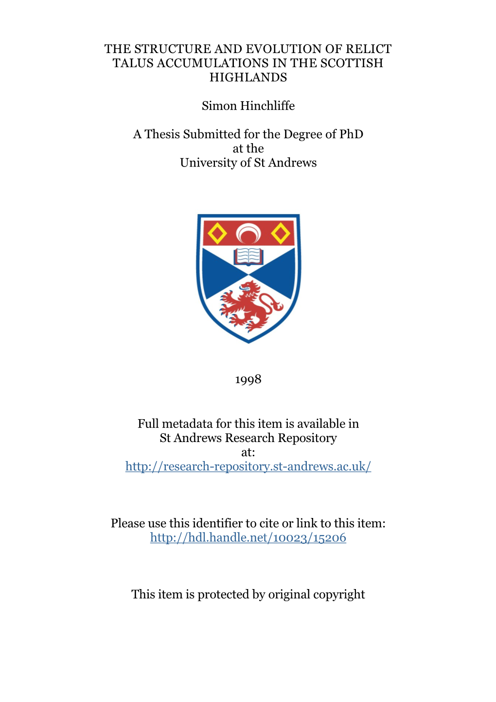 Simon Hinchliffe Phd Thesis