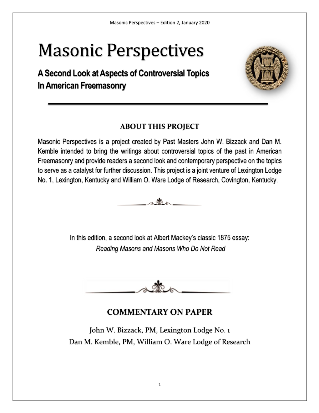 Masonic Perspectives – Edition 2, January 2020