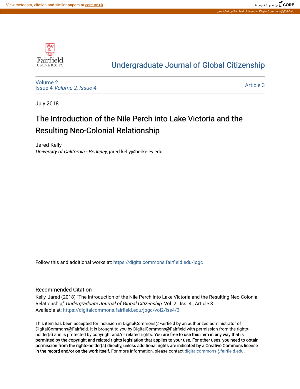 The Introduction of the Nile Perch Into Lake Victoria and the Resulting Neo-Colonial Relationship