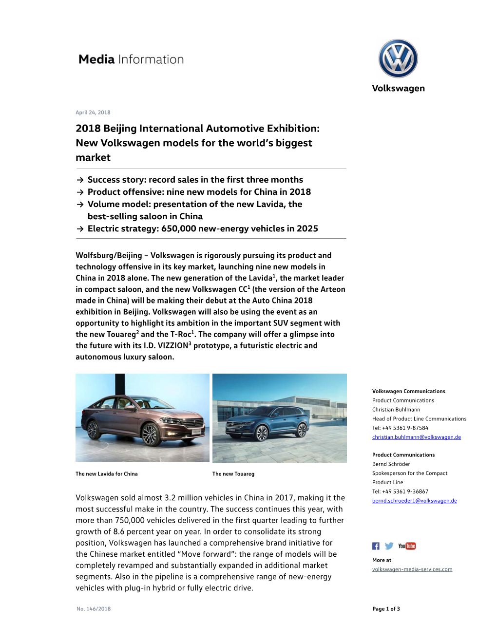 2018 Beijing International Automotive Exhibition: New Volkswagen Models for the World’S Biggest Market