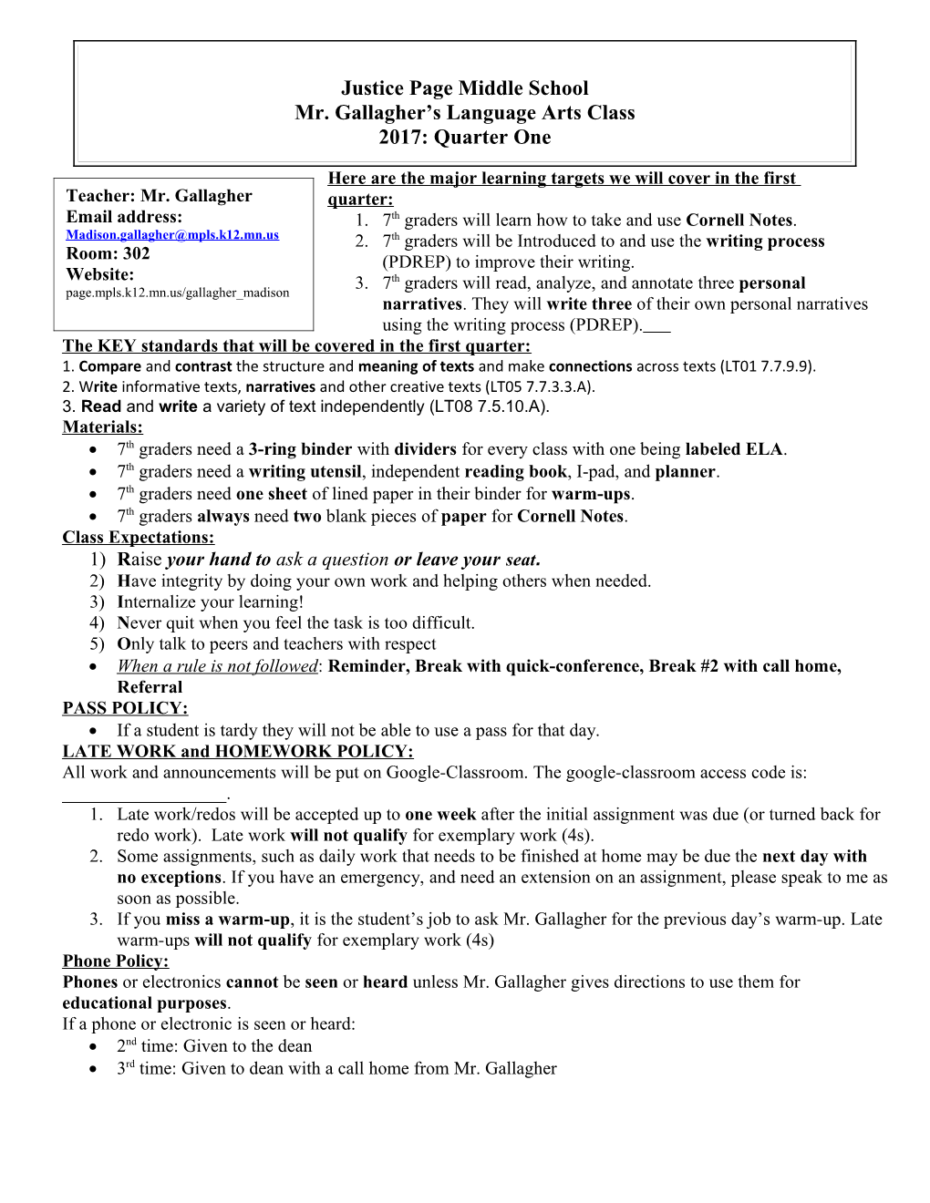 1. 7Th Graders Will Learn How to Take and Use Cornell Notes