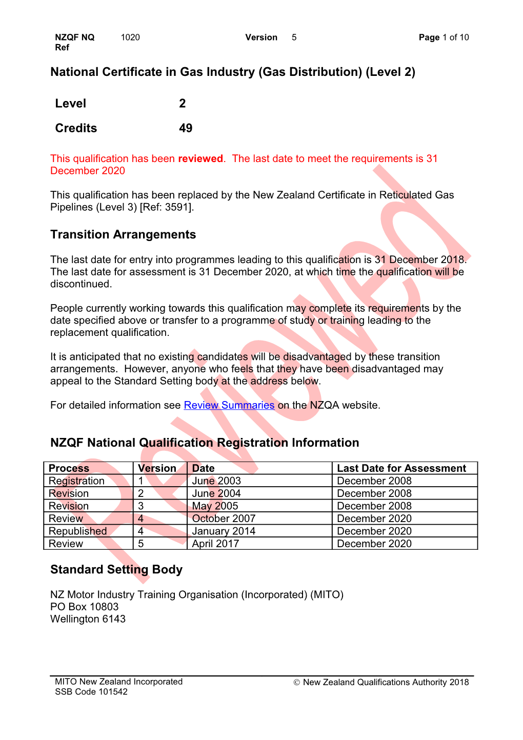 1020 National Certificate in Gas Industry (Gas Distribution) (Level 2)