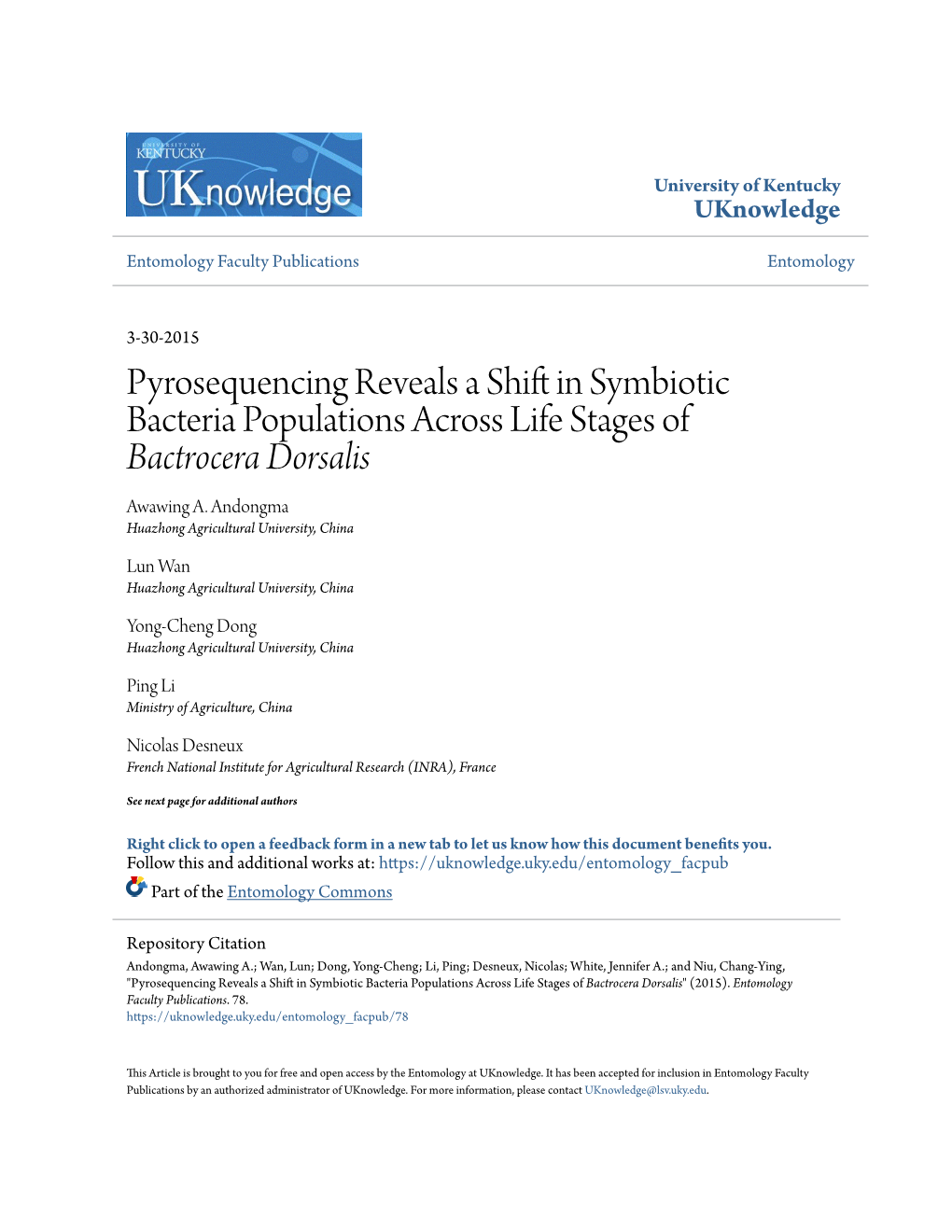 Pyrosequencing Reveals a Shift in Symbiotic Bacteria