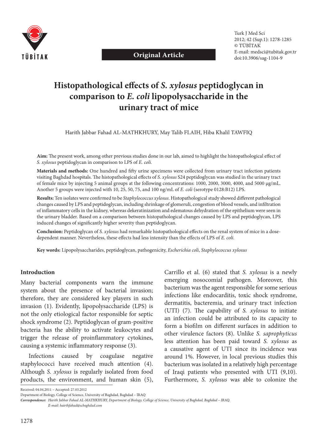 Histopathological Effects of S. Xylosus Peptidoglycan in Comparison to E