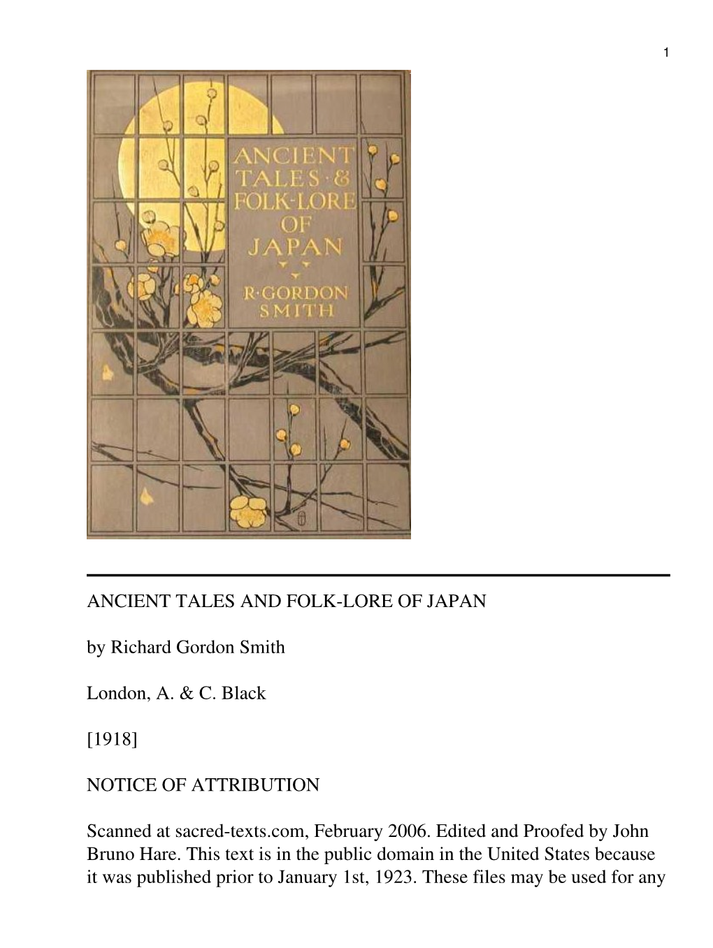 ANCIENT TALES and FOLK-LORE of JAPAN by Richard Gordon Smith