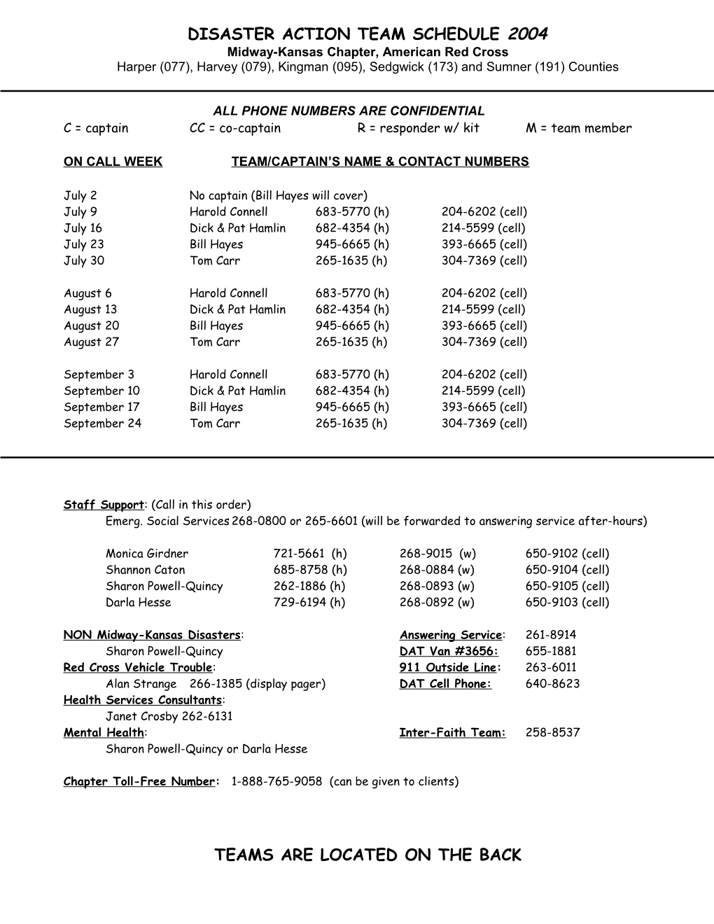 Disaster Action Team Schedule