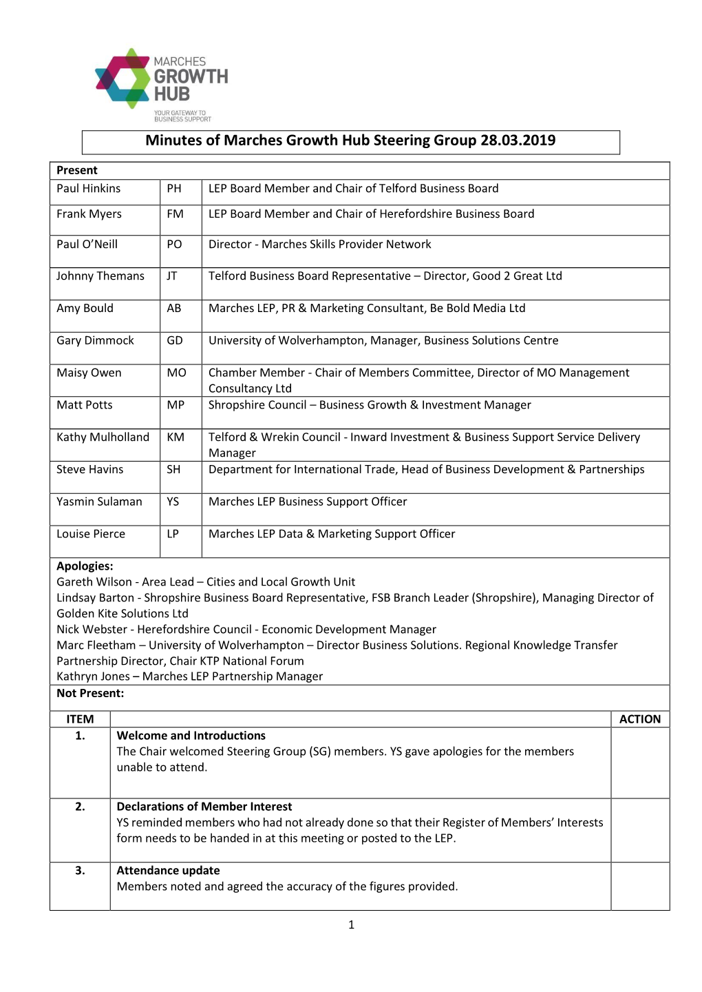 Minutes of Marches Growth Hub Steering Group 28.03.2019