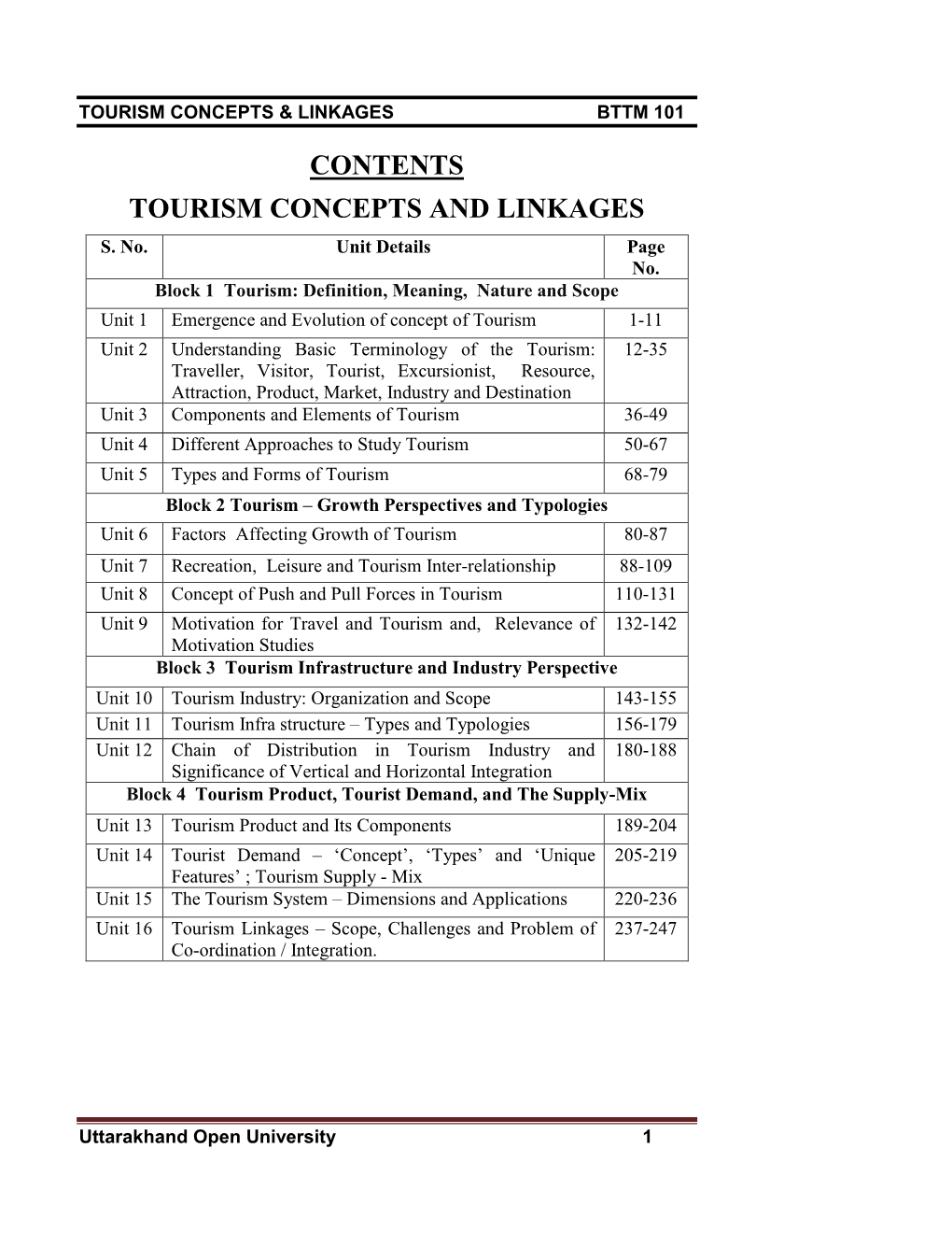 Contents Tourism Concepts and Linkages S