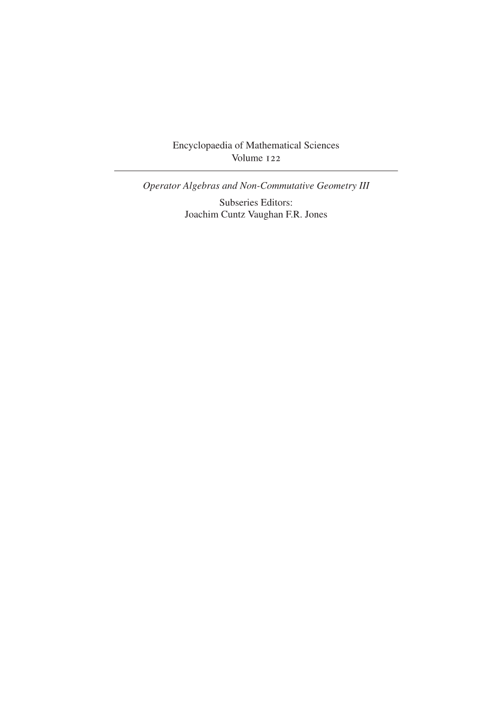 Encyclopaedia of Mathematical Sciences Volume 122 Operator