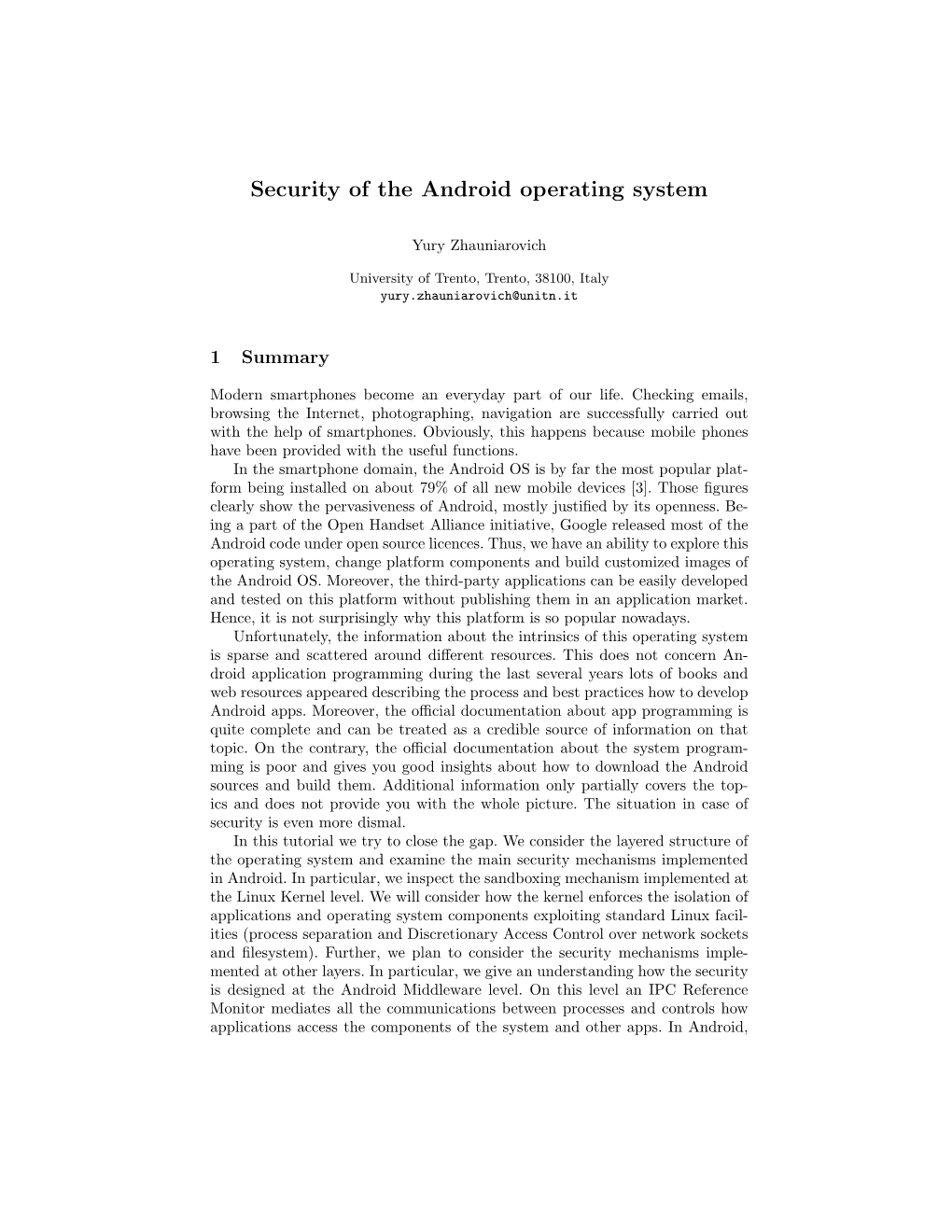 Security of the Android Operating System
