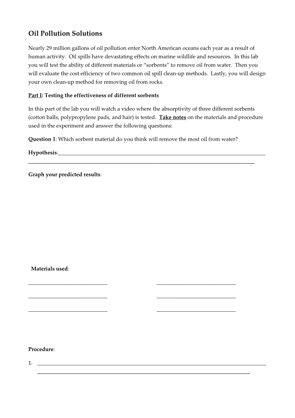 Part I: Testing the Effectiveness of Different Sorbents