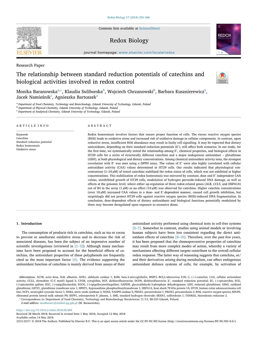 Redox Biology 17 (2018) 355–366