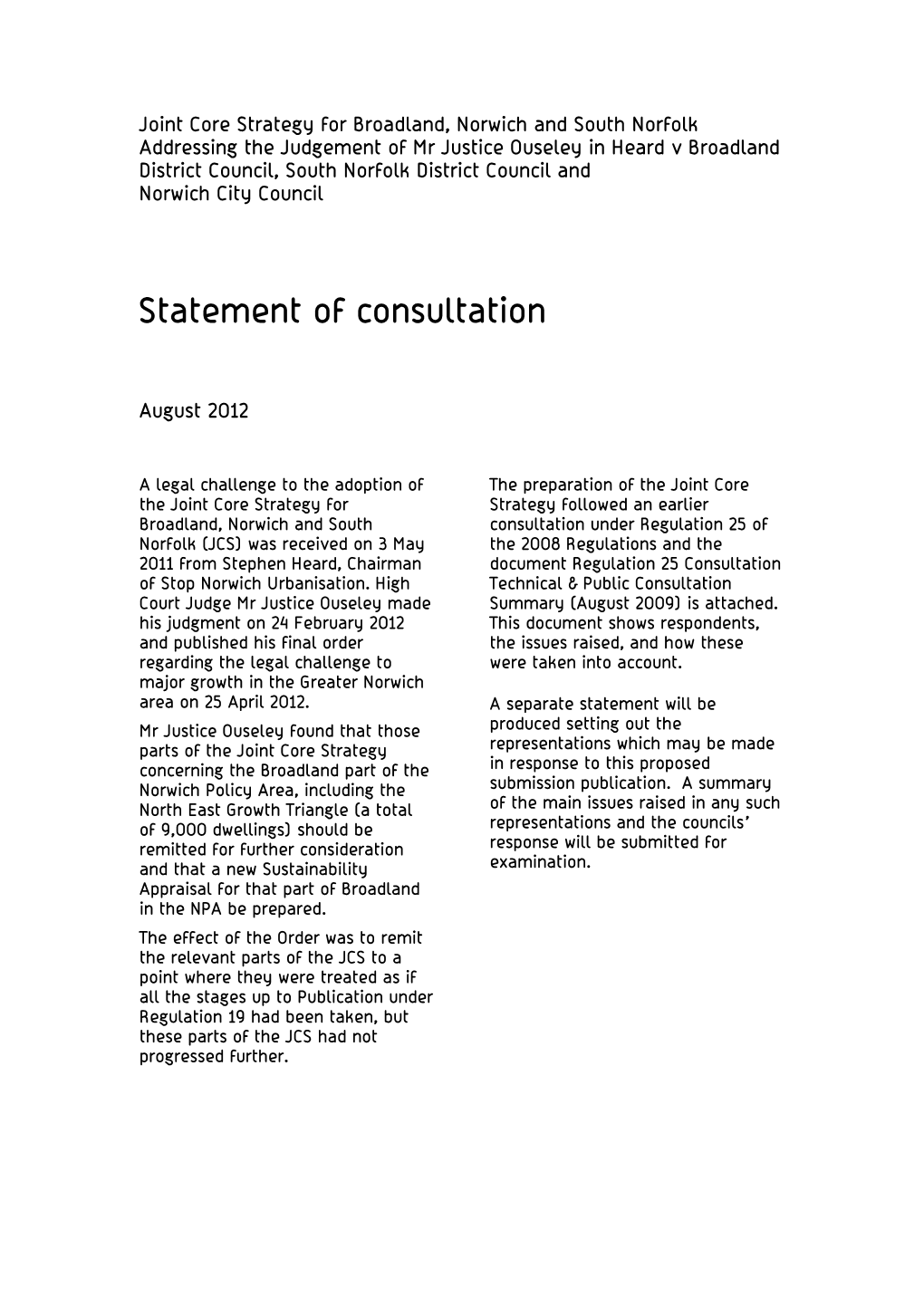 Statement of Consultation