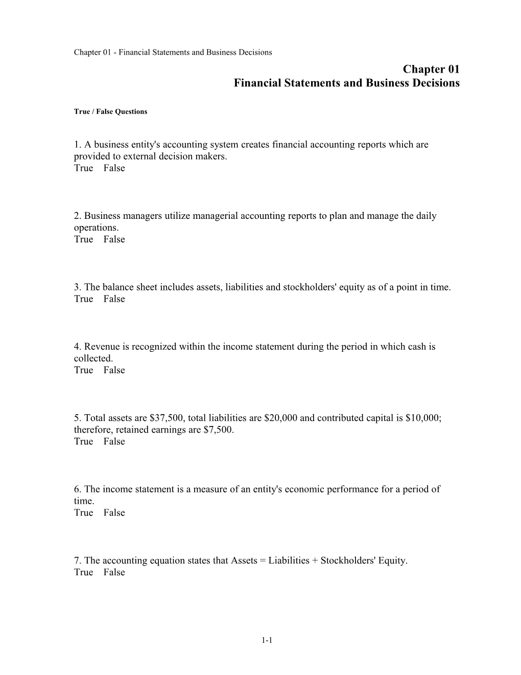 Chapter 01 Financial Statements and Business Decisions