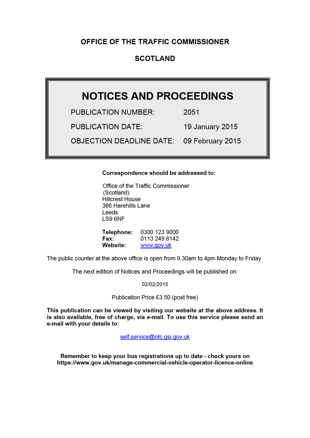 NOTICES and PROCEEDINGS 19 January 2015