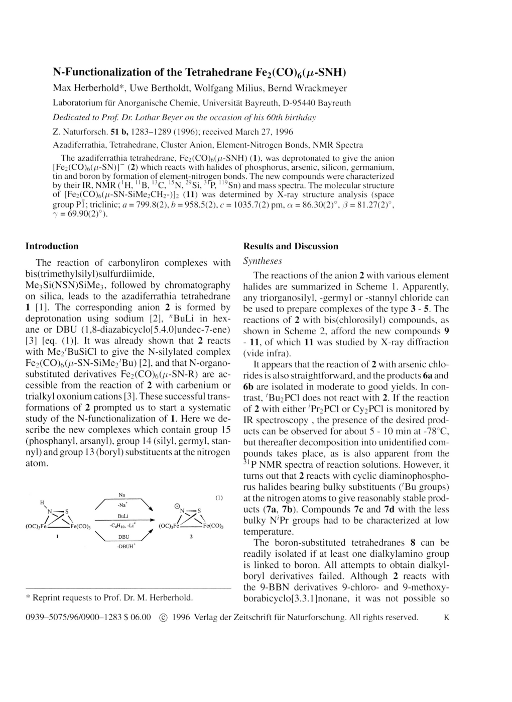 N-Functionalization of the Tetrahedrane Fe2(CO)6(/Z-SNH)