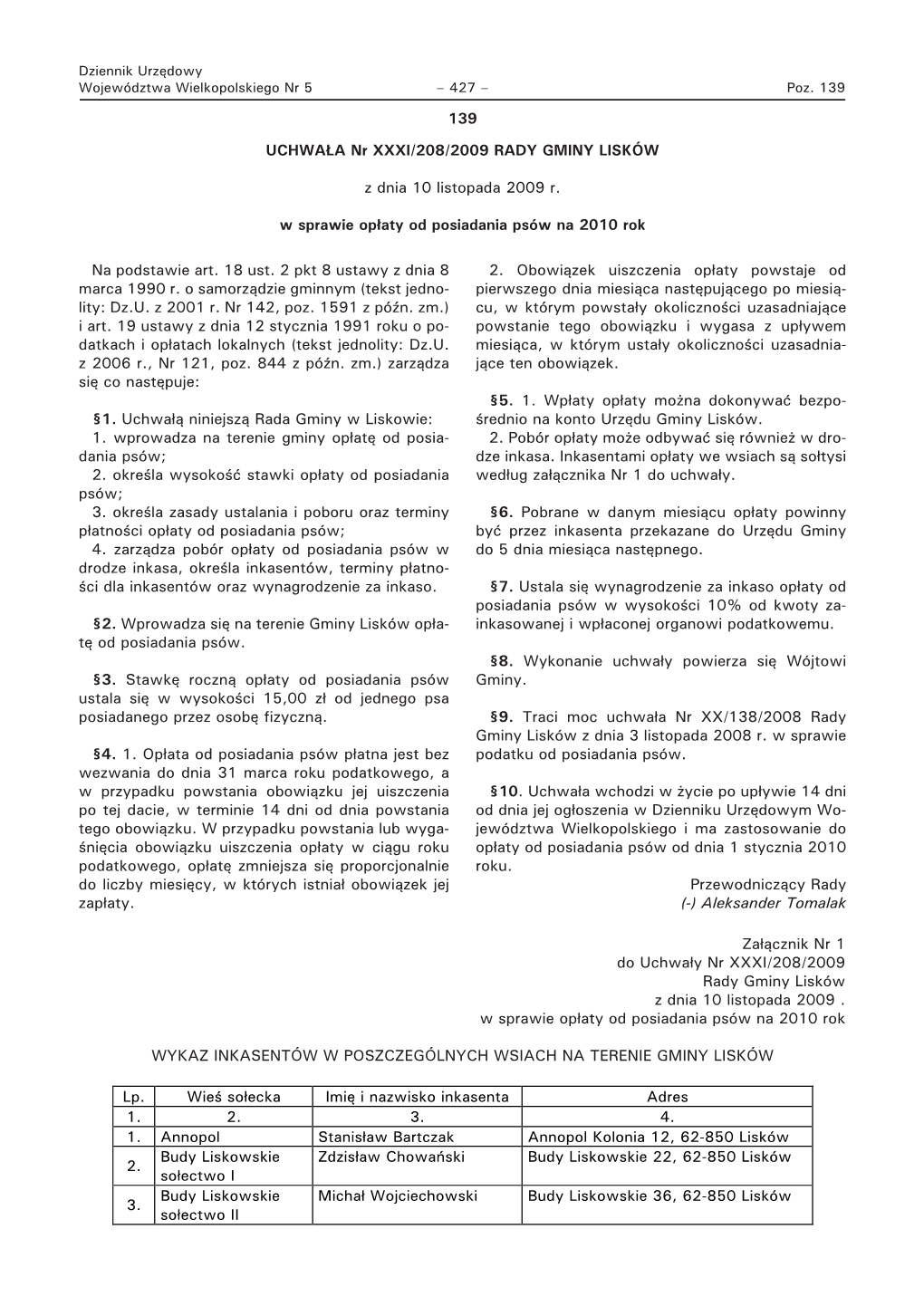 Załącznik Nr 1 Do Uchwały Nr XXXI/208/2009 Rady Gminy Lisków