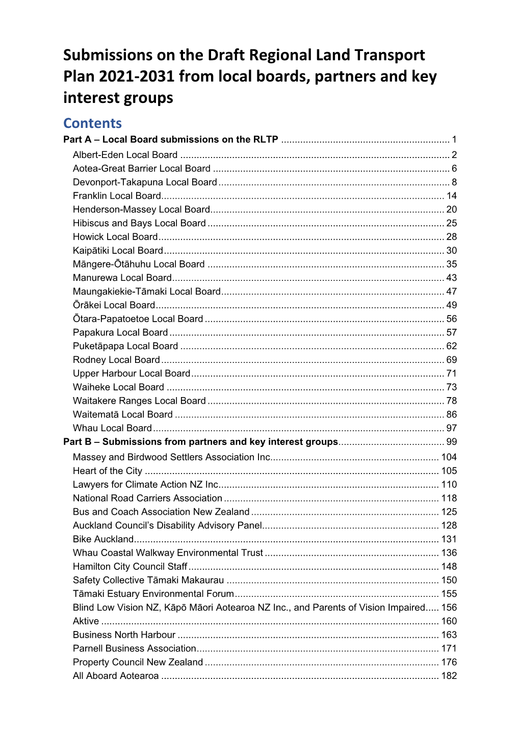 Submissions on the Draft Regional Land Transport Plan 2021-2031