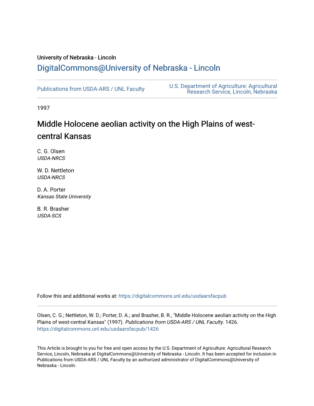 Middle Holocene Aeolian Activity on the High Plains of West-Central Kansas