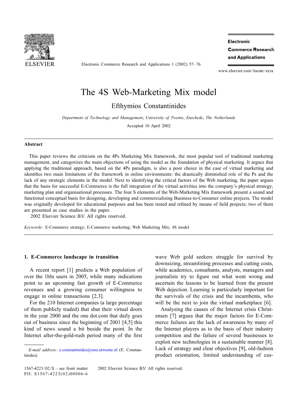 T He 4S Web-Marketing Mix Model Efthymios Constantinides