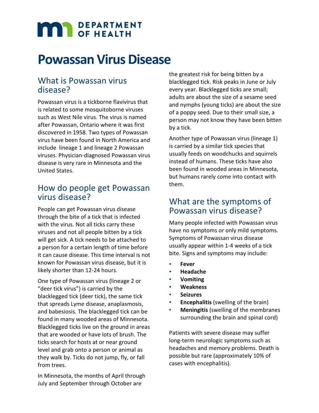 Powassan Virus Disease Fact Sheet (PDF)