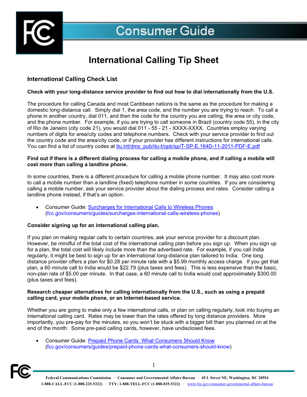 International Calling Tip Sheet