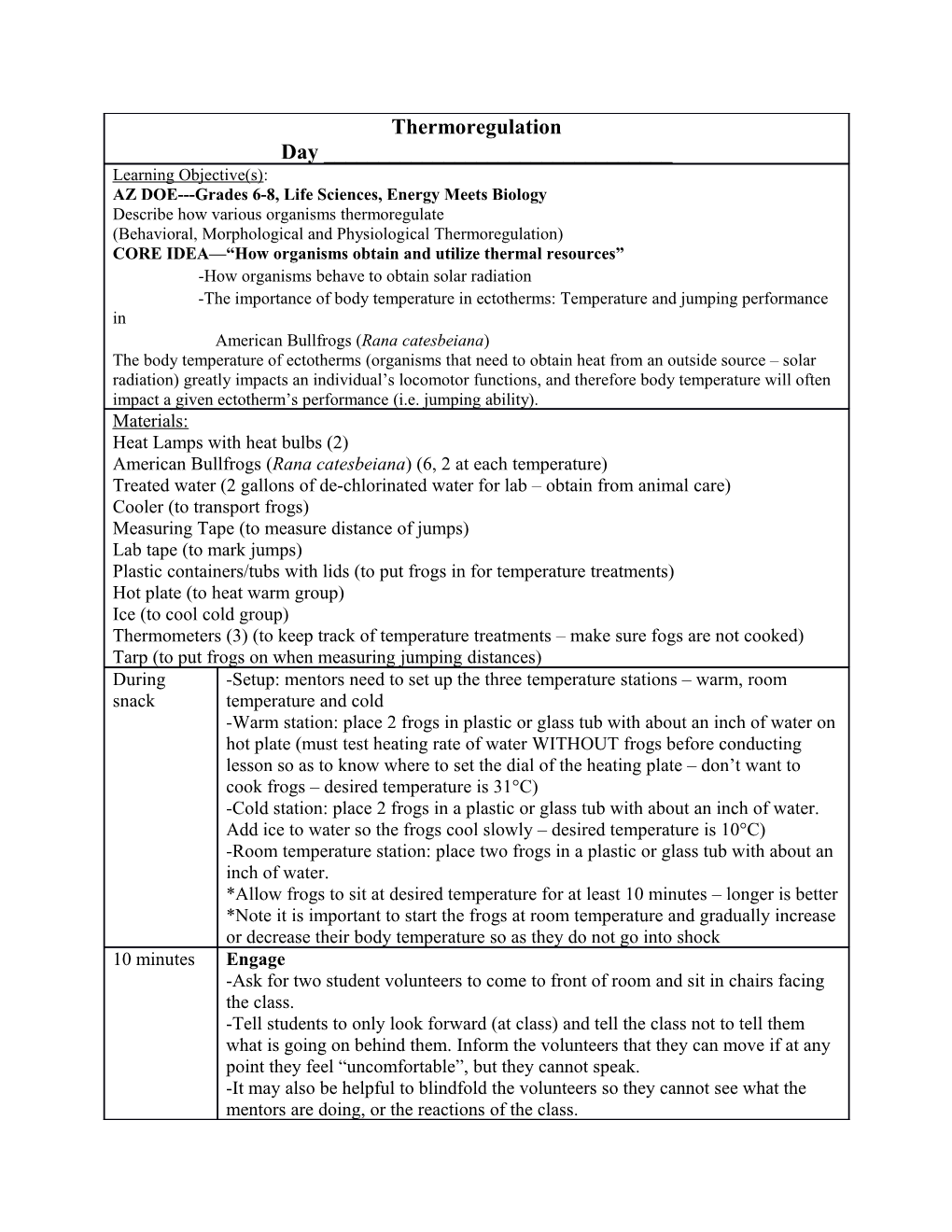 Frog Jumping Performance Procedure