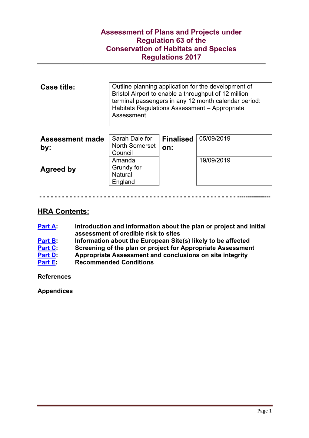 Assessment of Plans and Projects Under Regulation 63 of the Conservation of Habitats and Species Regulations 2017