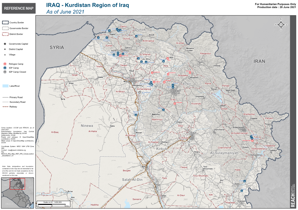 IRAQ - Kurdistan Region of Iraq for Humanitarian Purposes Only REFERENCE MAP Production Date : 28 June 2021 As of June 2021