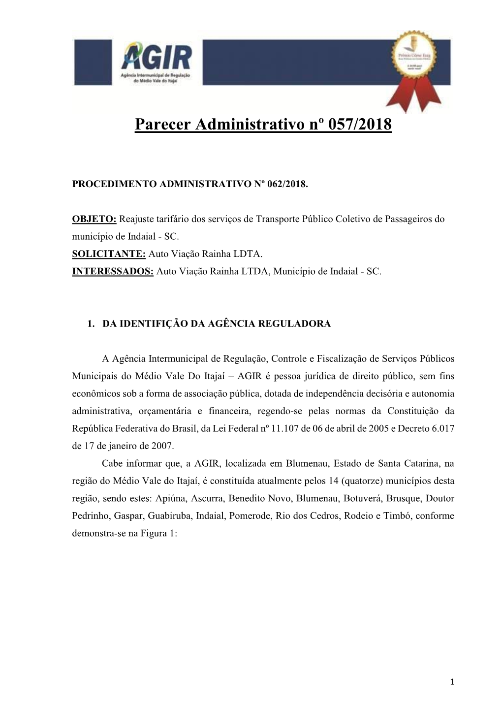 Parecer Administrativo Nº 057/2018