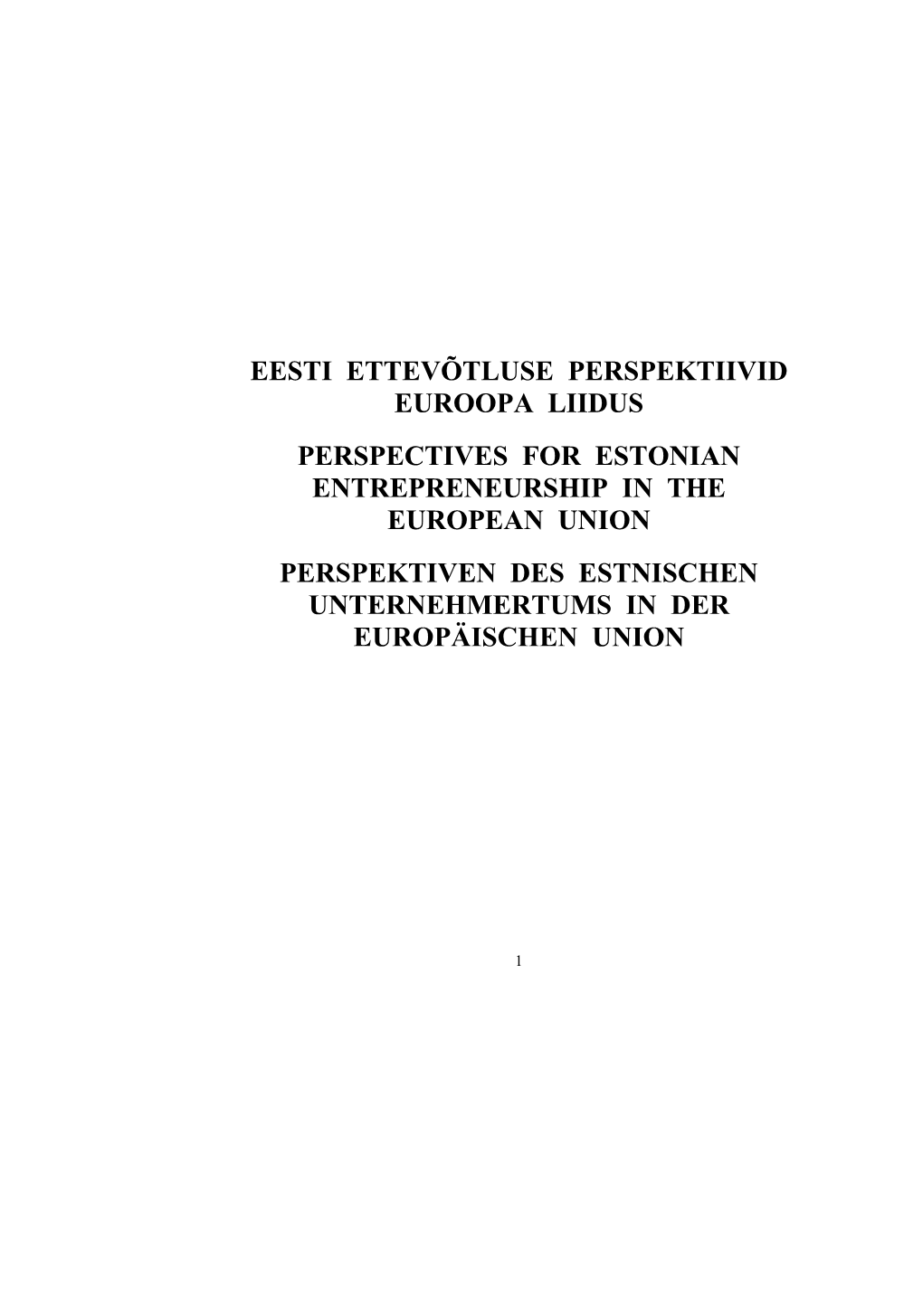 Eesti Ettevõtluse Perspektiivid Euroopa Liidus
