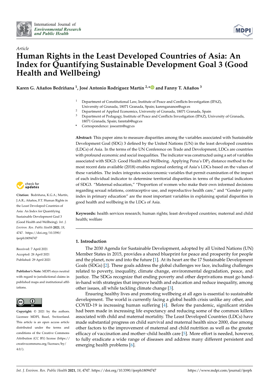An Index for Quantifying Sustainable Development Goal 3 (Good Health and Wellbeing)