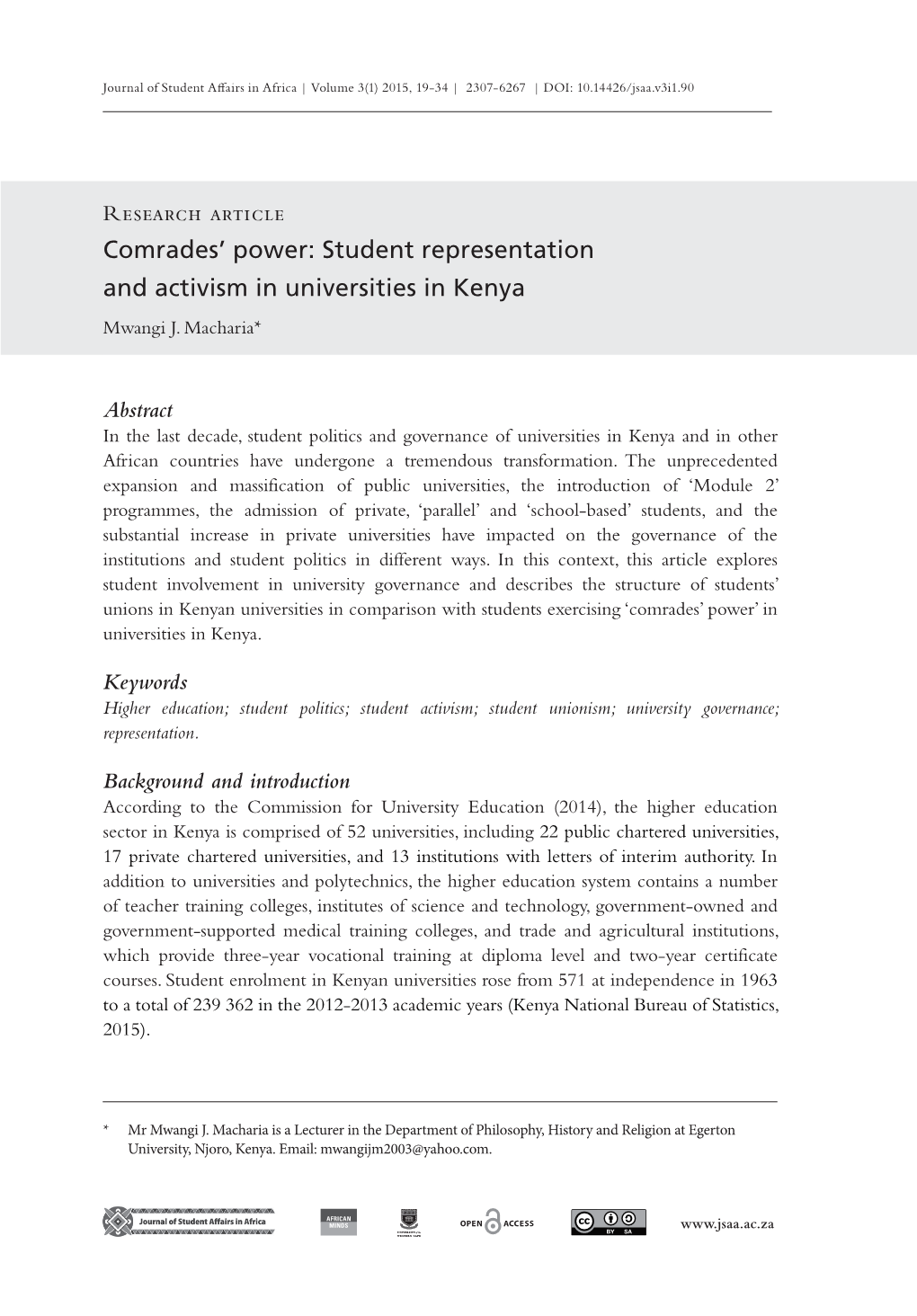 Student Representation and Activism in Universities in Kenya