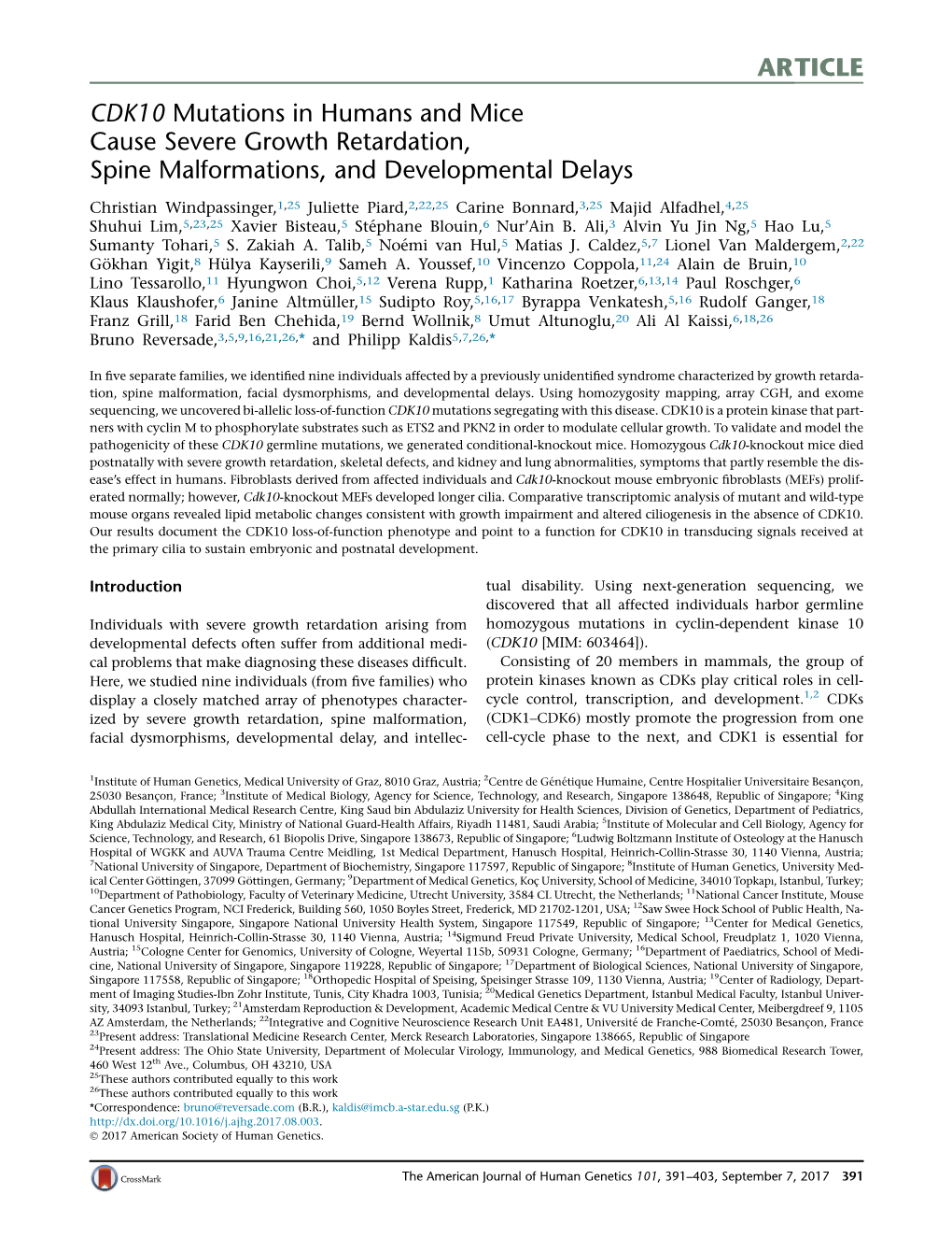 CDK10 Mutations in Humans and Mice Cause Severe Growth Retardation, Spine Malformations, and Developmental Delays