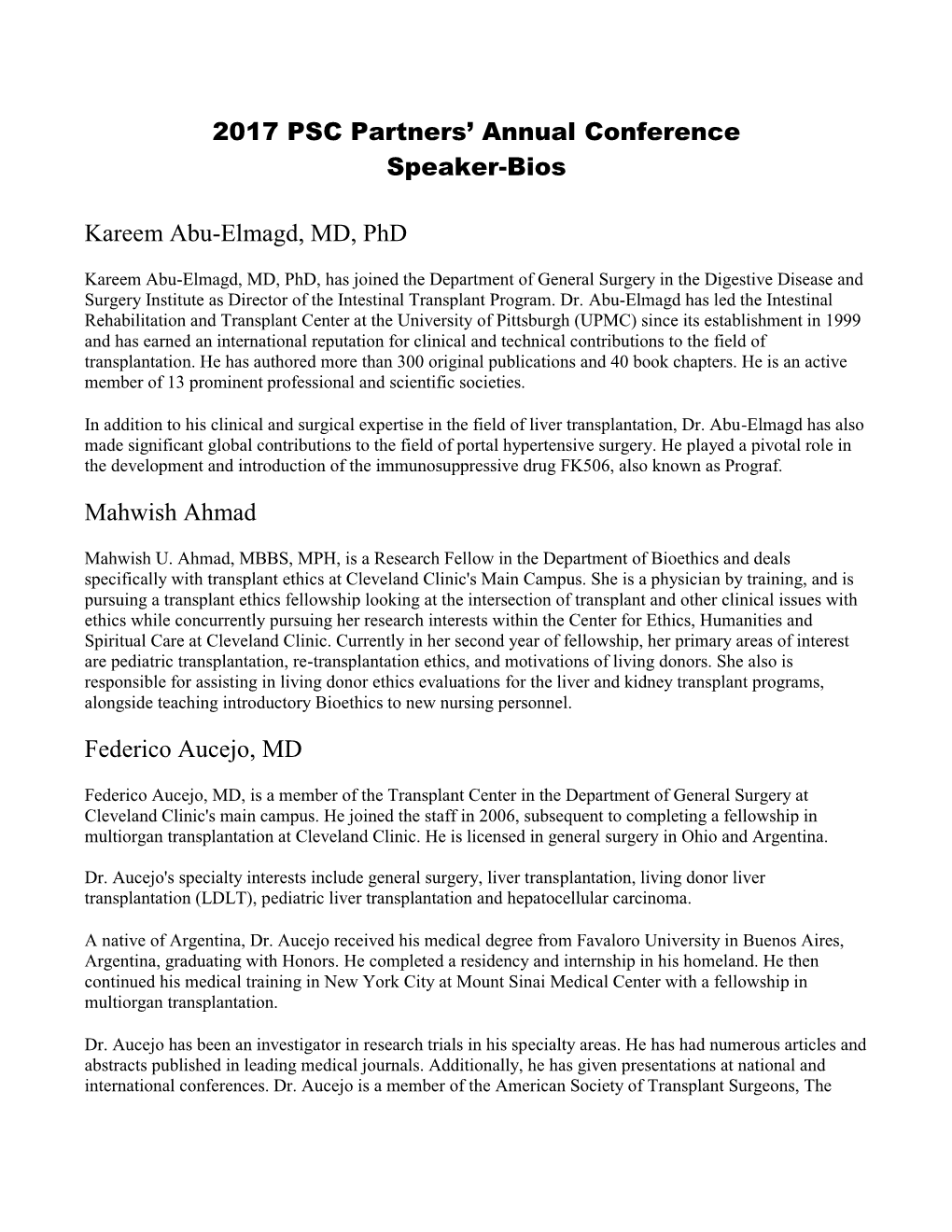 2017 PSC Partners' Annual Conference Speaker-Bios Kareem