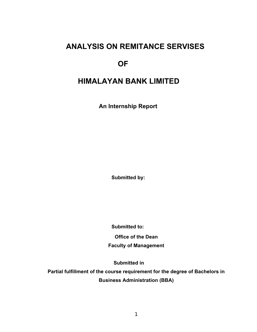 Analysis on Remitance Servises of Himalayan Bank Limited