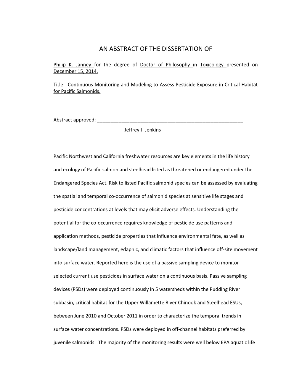 An Abstract of the Dissertation Of