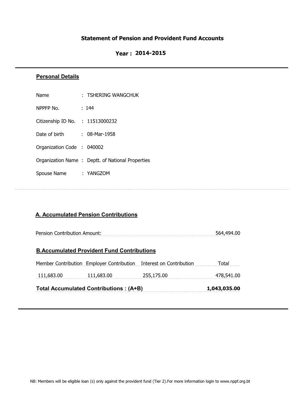 Statement of Pension and Provident Fund Accounts 2014-2015 Year