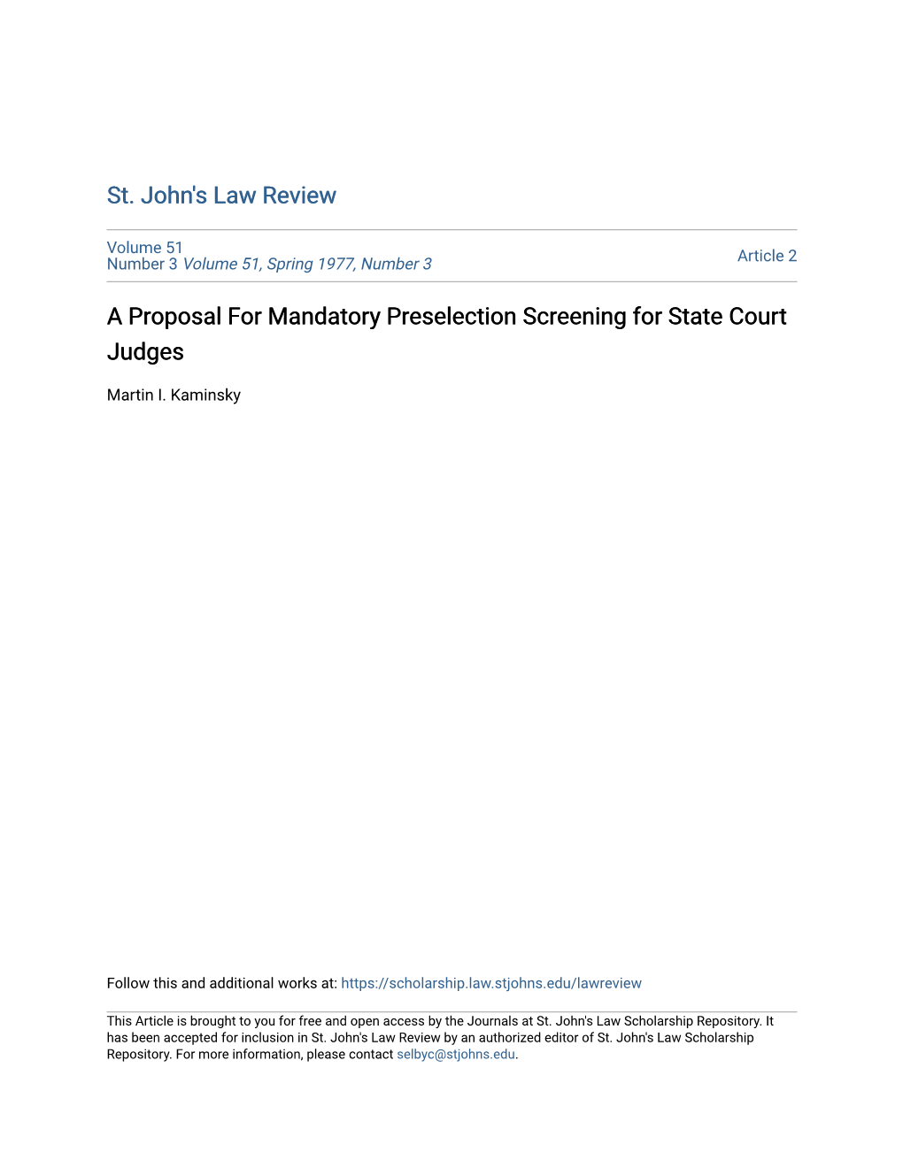 A Proposal for Mandatory Preselection Screening for State Court Judges