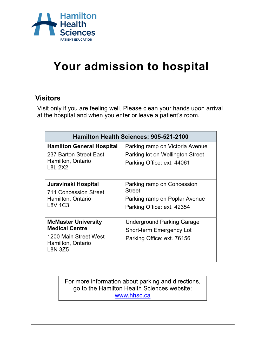 Your Admission to Hospital