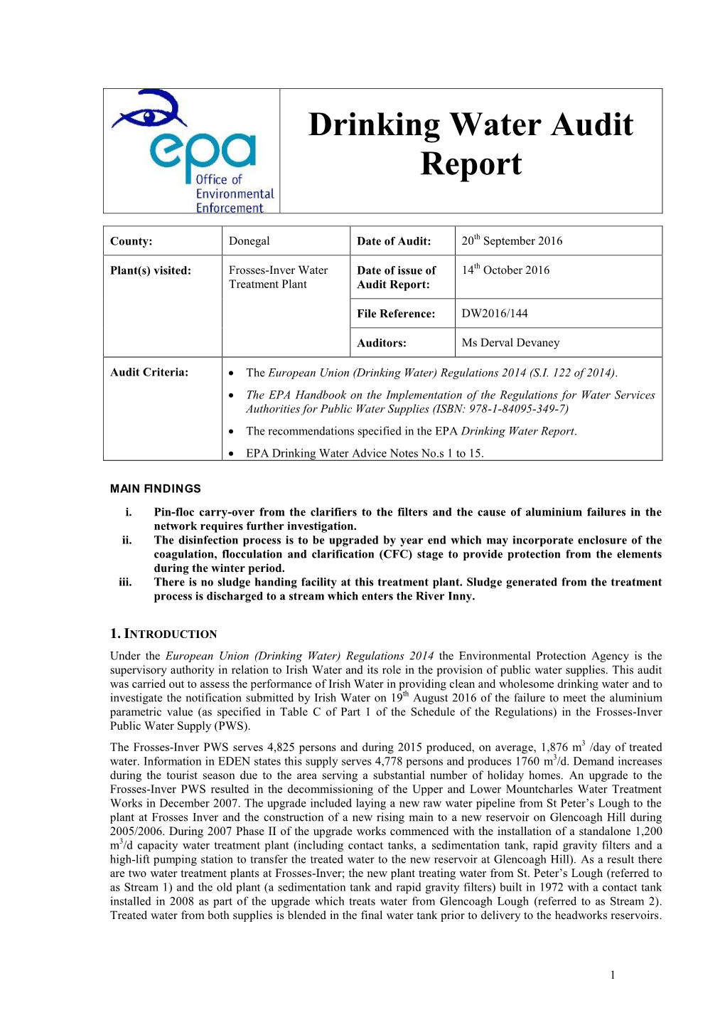 Drinking Water Audit Report