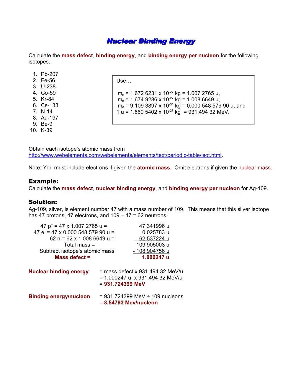 Nuclear Binding Energy