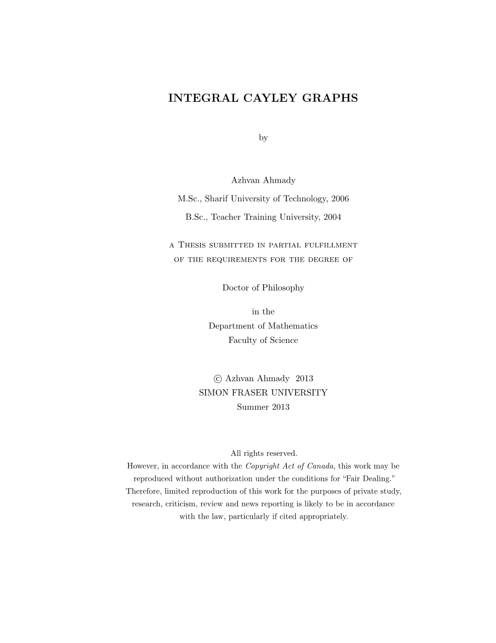 Integral Cayley Graphs