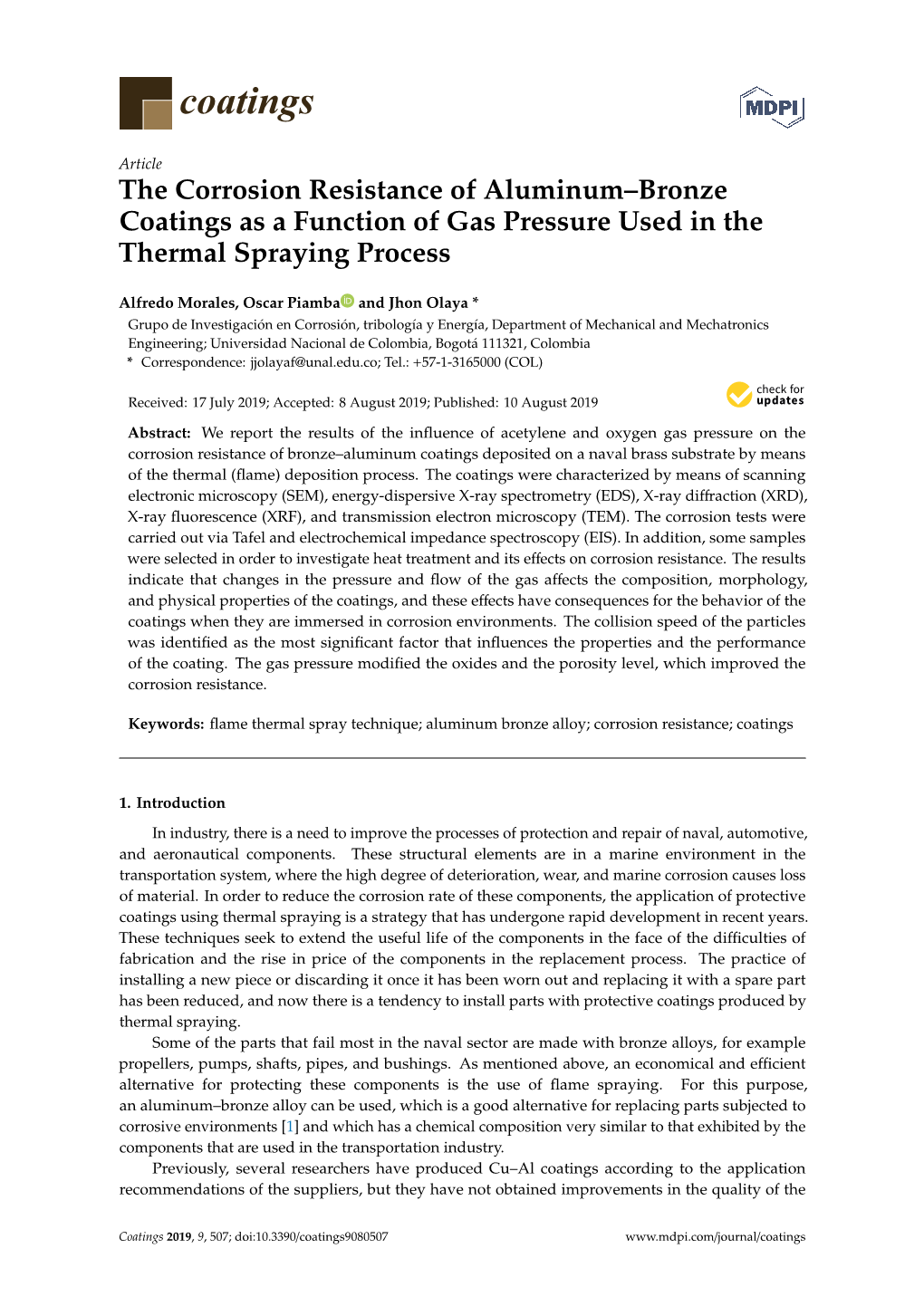 The Corrosion Resistance of Aluminum–Bronze Coatings As a Function of Gas Pressure Used in the Thermal Spraying Process